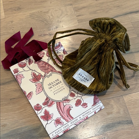 Sezane Velvet Drawstring Bag in Olive - Picture 2 of 4